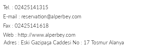 Alperbey Hotel telefon numaralar, faks, e-mail, posta adresi ve iletiim bilgileri